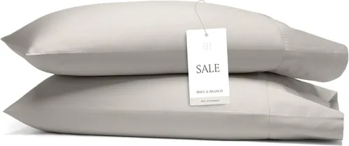 Vista 11 de Boll & Branch Signature - Juego de fundas de almohada con dobladillo estándar, color crema, de lujo, 100% algodón orgánico, suave y transpirable
