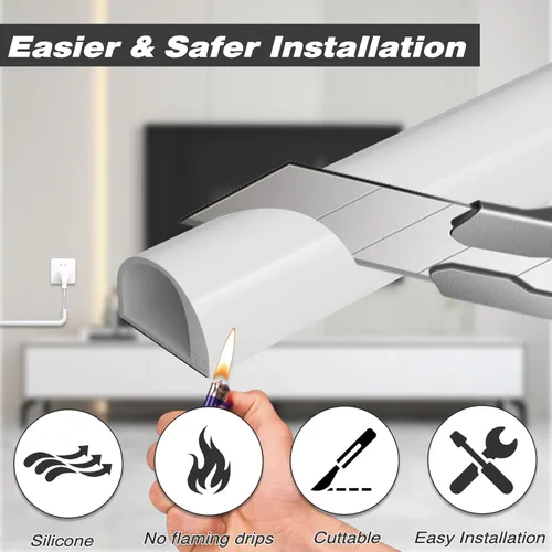 Vista 5 de Ocultador de cable de silicona de 39 pulgadas para montaje en pared, ocultador de cables autoadhesivo para 1 cable (1/4 pulgadas de diámetro)