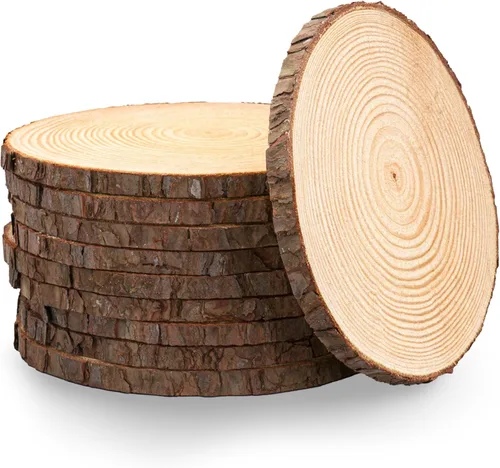 Vista 9 de Juego de (10) rebanadas de madera de 7 a 9 pulgadas para centros de mesa, artes y manualidades, y decoración rústica del hogar. Centros de mesa