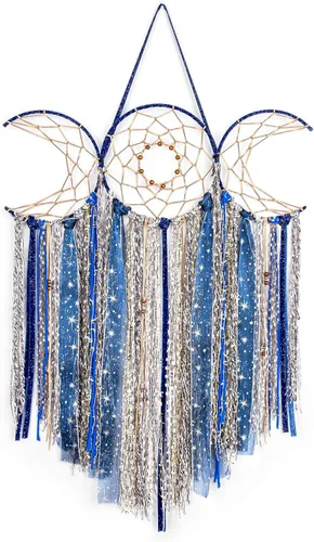 Vista 9 de ANROYE Colgante de Pared de Macramé Blanco de Triple Luna de la Diosa, Atrapasueños de Media Luna Boho, Atrapasueños Bohemio para Dormitorio
