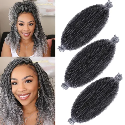 Vista 31 de Cabello de Envoltura Pre-Esponjado de 8 Pulgadas, 3 Paquetes, Cabello Afro Twist Pre-Separado Elástico para Locs, Cabello Afro Twist Negro Natural