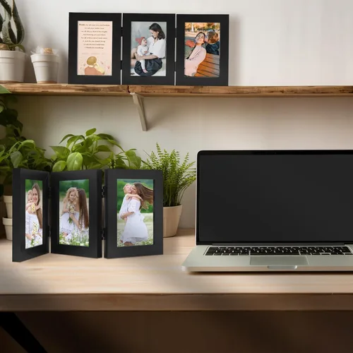 Vista 41 de Golden State Art - Marco decorativo con bisagras para mesa, escritorio, 3 aberturas verticales, con cristal real