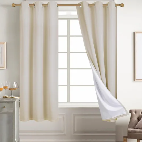 Vista 90 de Diraysid Cortinas 100% opacas de lino negro para dormitorio, con ojales, aislamiento térmico, cortinas de oscurecimiento de habitación