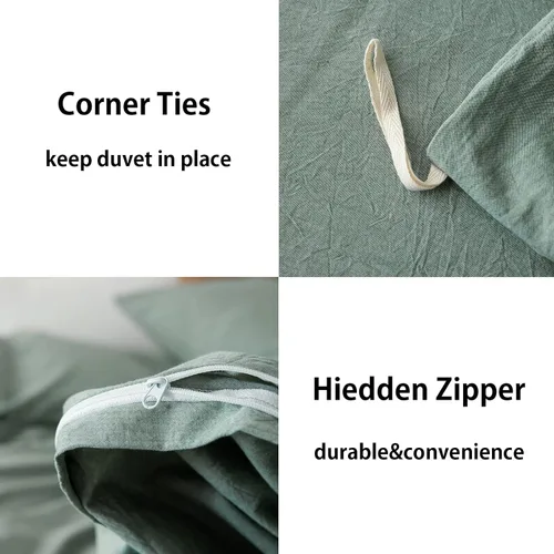 Vista 8 de JIYUAN Juego de funda de edredón 100% algodón lavado, cómodo, estilo simple, suave, transpirable, texturizado, duradero, sensación de lino