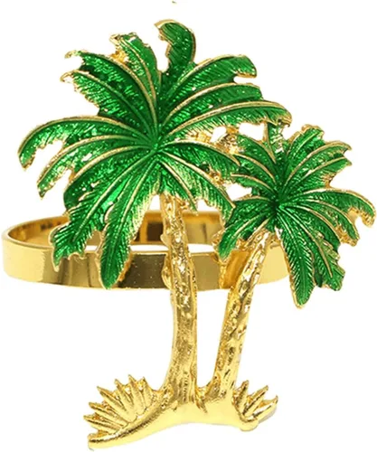 Vista 7 de Juego de 8 servilleteros de palmera costera tropical para fiesta de primavera, verano, decoración de boda, árbol de coco verde, mesa de comedor