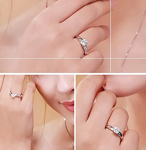 Vista 3 de Sunamy Fashion - Anillo de compromiso para hombre y mujer, ajustable S925 plata CZ