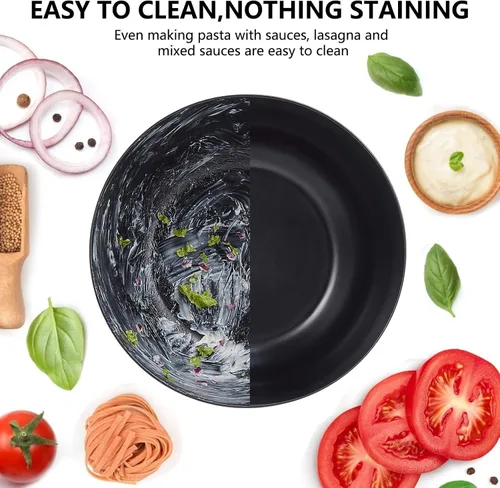 Vista 5 de Tazón grande de ensalada de 10 pulgadas con utensilios en la tapa, ensaladera de fibra de bambú con tapa, tazón de mezcla con servidores para pasta