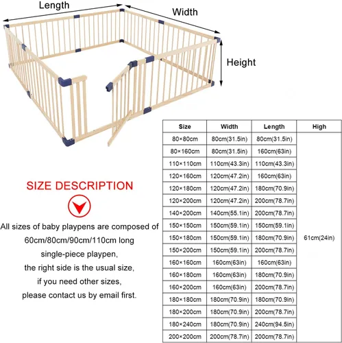 Vista 7 de Jolan Corralito para bebés con puerta, valla de madera para interiores y exteriores, corralito de seguridad para niños, valla de gateo