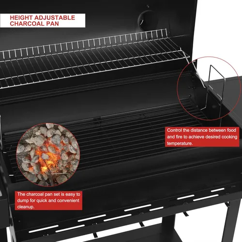 Vista 5 de Royal Gourmet CC1830T - Parrilla de carbón de barril de 30 pulgadas con rejilla de calentamiento y cesta de almacenamiento frontal, parrilla