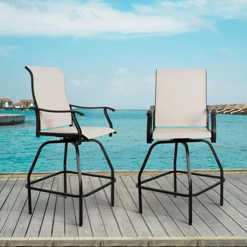 LEVELEVE Juego de 2 taburetes de bar giratorios para patio, muebles de textileno para exteriores, estabilidad para todo tipo de clima (2, tela beige)