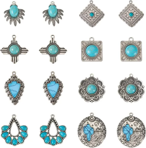 Vista 8 de Craftdady Encantos de turquesa sintéticos colgantes de turquesa para la fabricación de joyas