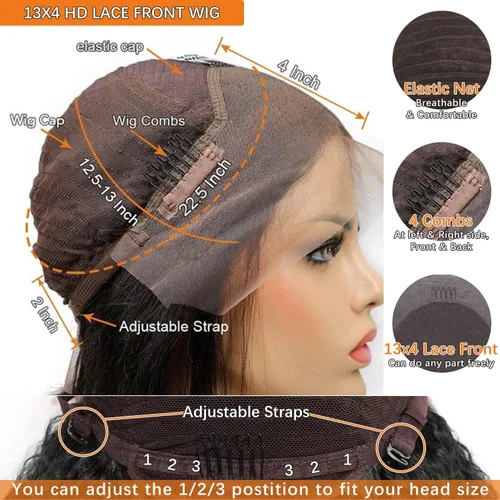 Vista 5 de Pelucas de cabello humano ondulado con encaje frontal, prearrancadas con abuelitos, 13 x 4 HD, encaje frontal, pelucas de cabello humano 12A