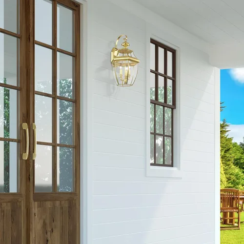 Vista 12 de Livex Lighting 2351-02 Monterey - Farol de pared de latón macizo con 3 luces para exteriores con acabado de latón pulido, 22.5 x 12.5 x 11.75