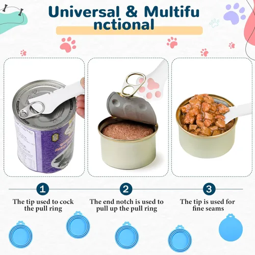 Vista 5 de Uiifan Tapa de comida para gatos, tapas para latas de comida para gatos, 8 piezas, juego de 5 tapas de silicona para gatos húmedos, 2 cucharas