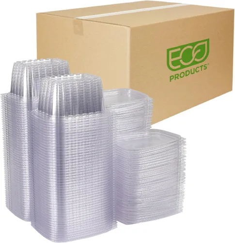 Vista 16 de ECO PRODUCTS Contenedores de delicatessen compostables de 12oz transparentes rectangulares con tapas, caja de 300, para preparación de comidas