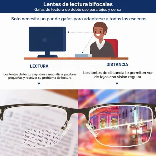 Vista 6 de Lentes de lectura progresivas bifocales sin línea, multifocales, con bloqueo de luz azul, para computadora, marco metálico para hombres Negro