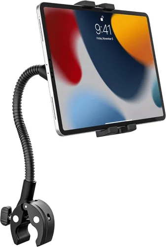 Stroller Wheelchair Boat Bike Tablet Holder Gooseneck [Flexible Aluminum Arm] Handlebar Tablet Mount Pole Bar Tube Clamp for iPad mini Air Pro,