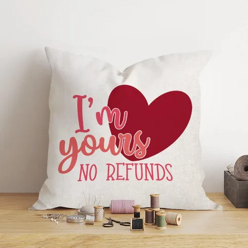 Vista 2 de Funda de almohada romántica para el día de San Valentín, funda de cojín con texto en inglés "I'm Yours No Refunds", funda de cojín para boda