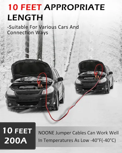 Vista 5 de NOONE Cables de puente para batería de automóvil, cables de refuerzo automotrices resistentes para arrancar baterías muertas o débiles (calibre 10)