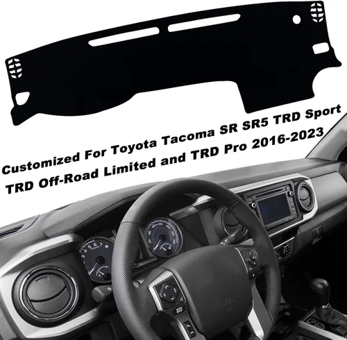 Vista 3 de Funda protectora para salpicadero interior compatible con Toyota Tacoma SR SR5 TRD Sport TRD Off-Road Limited y TRD Pro 2016-2023, protector
