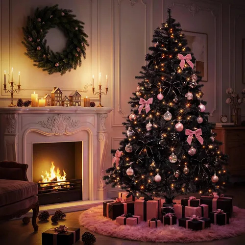 Árbol de Navidad preiluminado de 7.5 pies, color negro, 1500 puntas de