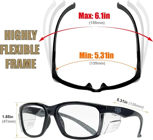 Vista 5 de HTS HUNTERSKY E60 Gafas de seguridad antivaho con protectores laterales ANSI Z87 Protección ocular para laboratorio y química gafas de protección