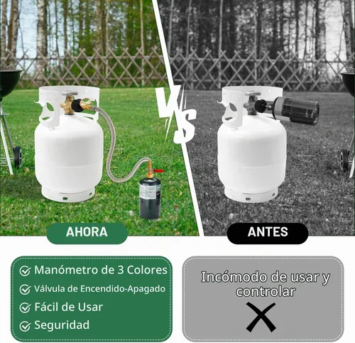 Vista 6 de Adaptador de propano para tanques de 1 libra con medidor de tanque y válvula de control, manguera de acero inoxidable de repuesto de propano de 3