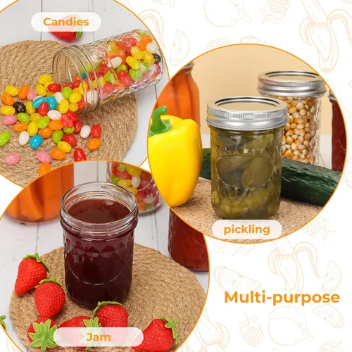 Vista 5 de Eathtek 8 onzas tarros Mason 20 paquete, tarros de conservas mini de 240ml con tapas regulares para almacenamiento de jalea, hierbas, especias