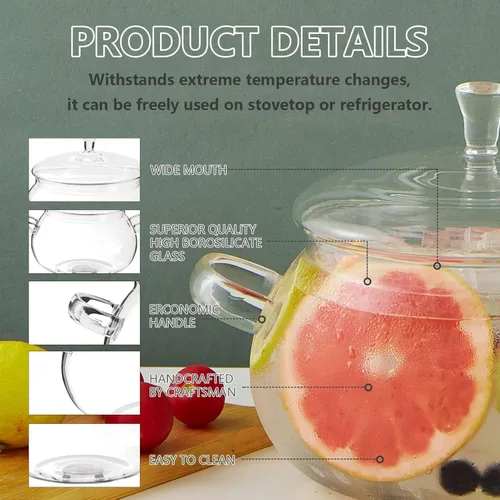 Vista 5 de Cacerola de vidrio transparente de 2450ML/83oz con tapa, la mejor olla de cocina de vidrio resistente al calor y fácil de limpiar hecha a mano