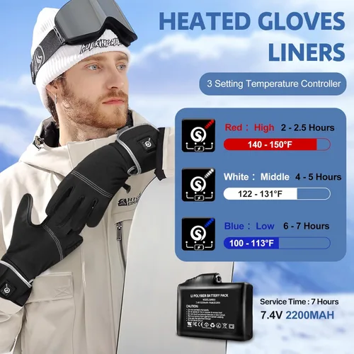 Vista 3 de Heated Glove Liners for Men Women, Rechargeable Thin Gloves Hand Warmer with Remaining Power Display for Typing Driving Riding Cycling Hiking