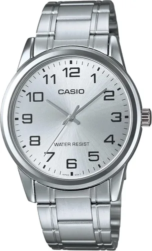 Casio #MTP-V001D-7B Reloj estándar de acero inoxidable fácil de leer con esfera plateada para hombre