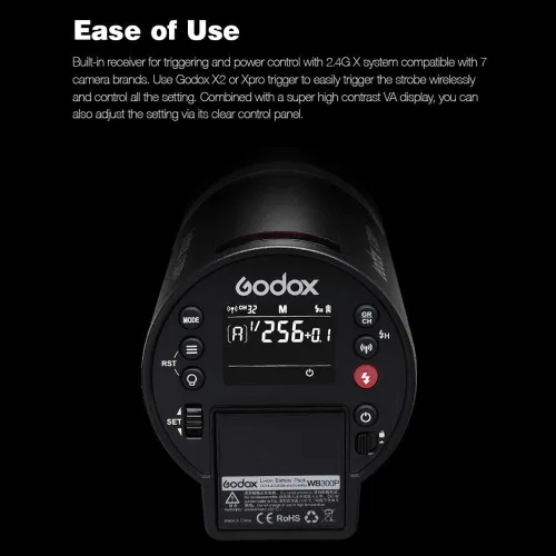 Vista 4 de Godox AD300Pro AD300 Pro, 300W 2.4G TTL Flash Strobe Monolight, 1/8000 HSS, tiempo de reciclaje 0.01-1.8S, 300 estallidos de potencia completa, 5600