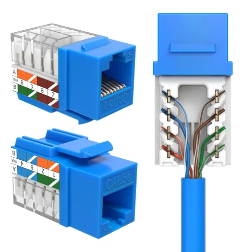 Vista 10 de SATMAXIMUM Conector de pared Ethernet Keystone Cat5e Punch Down UTP 45 grados (terminación más fácil que 90 grados), terminación de velocidad