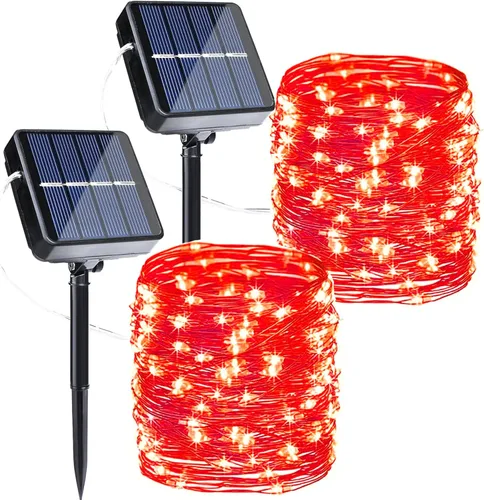 Vista 8 de Joomer - Tira de luces solares de hadas, paquete de 2, total 80 pies, 240 LED, luces de cuerda solar para exteriores, impermeables, 8 modos