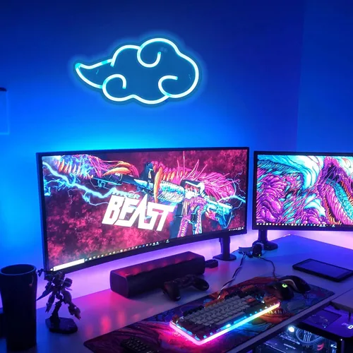 Vista 5 de Dleouly Letrero de neón de anime, letreros de neón LED de nube azul para decoración de pared, letrero de neón regulable para gaming, letreros