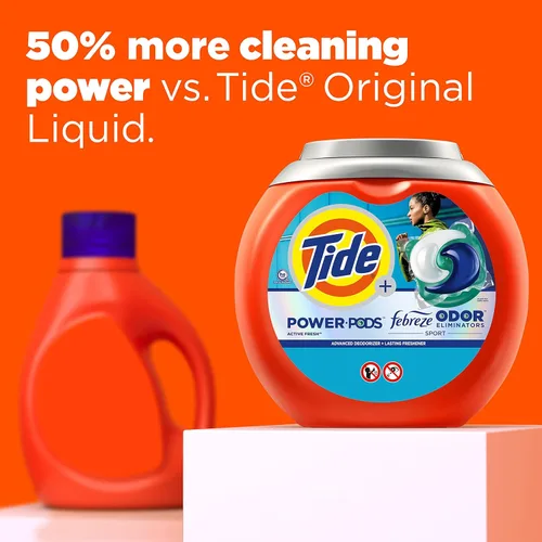 Vista 4 de Tide Power Pods - Cápsulas de detergente para ropa deportiva, 25 unidades, avanzado para sudor + combatiente de manchas