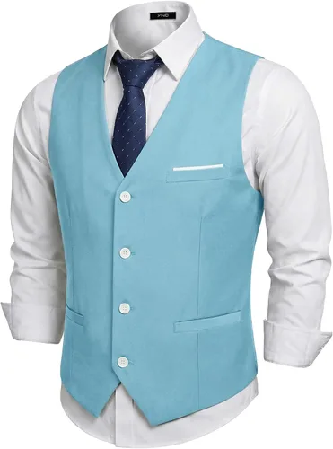 Vista 7 de Chaleco de traje de negocios para hombre, chaqueta ajustada, chalecos de traje casual Beige