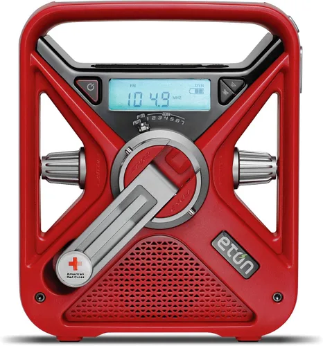 Eton Cruz Roja Americana, cargador de teléfono inteligente, radio de alerta meteorológica y linterna, FR1 de múltiples fuentes de alimentación