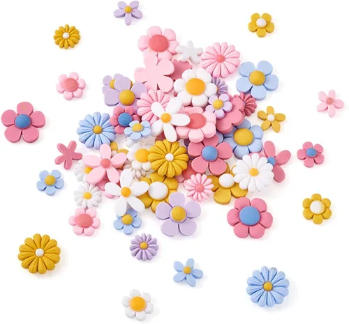 Vista 2 de Pandahall - 240 piezas de cabujones de resina de flores opacas con parte trasera plana sin perforar, cuentas autoadhesivas de girasol