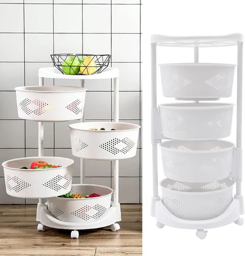 Estante de almacenamiento giratorio de cocina de 4 niveles para cocina, frutas y verduras, cesta de almacenamiento de pie, organizador multicapa de