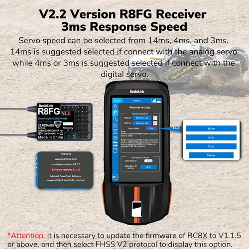 Vista 4 de Radiolink R8FG V2.2 - Receptor de giroscopio de 8 canales, 2 piezas, telemetría de voltaje de control de largo alcance de 2.4 GHz, 1,968.5 ft