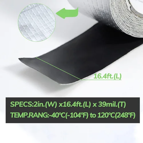 Vista 4 de Cinta súper impermeable, cinta de goma de butilo de aluminio, cinta de butilo, cinta de canalón, 2 pulgadas de ancho 16.4 pies de largo, cinta