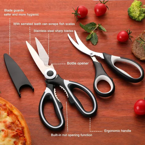 Vista 8 de OMDAR Tijeras de cocina de grado alimenticio, multiusos, paquete de 3 – Tijeras de cocina de acero inoxidable resistentes para cortar carne