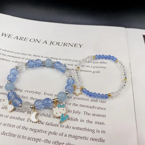 Vista 3 de Pulsera Kawaii de perlas de cristal, pulsera elástica de cuentas de cristal de anime, linda caricatura Kawaii elástica con cuentas para niñas