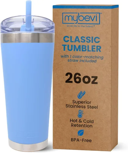 Vista 14 de MyBevi Vaso clásico de acero inoxidable de alta calidad con control de temperatura de 12 horas, tapa Tritan y construcción sin BPA, color cielo