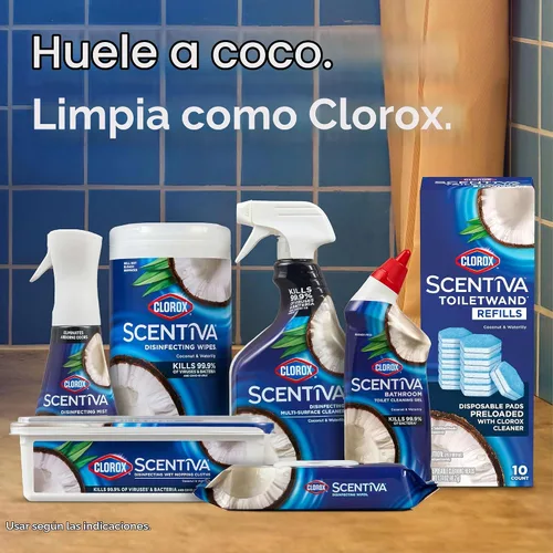 Vista 9 de Recargas de Limpiador de Inodoro CLOROX Scentiva ToiletWand, cepillo de inodoro, coco y nenúfar, 10