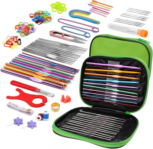 Vista 12 de IMZAY - Juego de 110 piezas de ganchos de ganchillo, juego de agujas de crochet con estuche de almacenamiento, agujas para tejer ergonómicas y romo