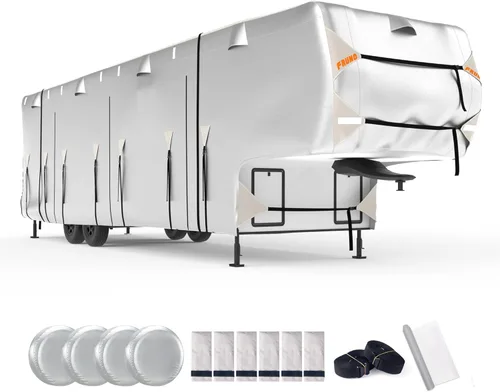 Vista 15 de FRUNO - Funda de remolque de viaje de tela Oxford para RV, funda para cámper impermeable de 35'-38', resistente a los rasguños, anti-UV para nieve