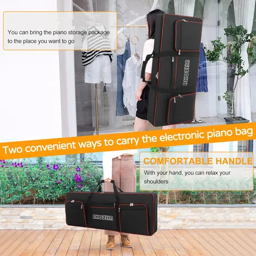 Vista 6 de AKOZLIN Funda suave para teclado de 49 teclas, funda para teclado de 49 teclas, funda para teclado de piano con asa y correas ajustables y bolsillos