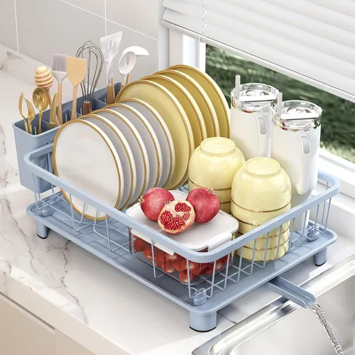 Vista 8 de Hiviweer Escurridor de Platos – Escurridor de Platos que Ahorra Espacio, Escurridores de Platos para Encimera de Cocina con Bandeja de Goteo